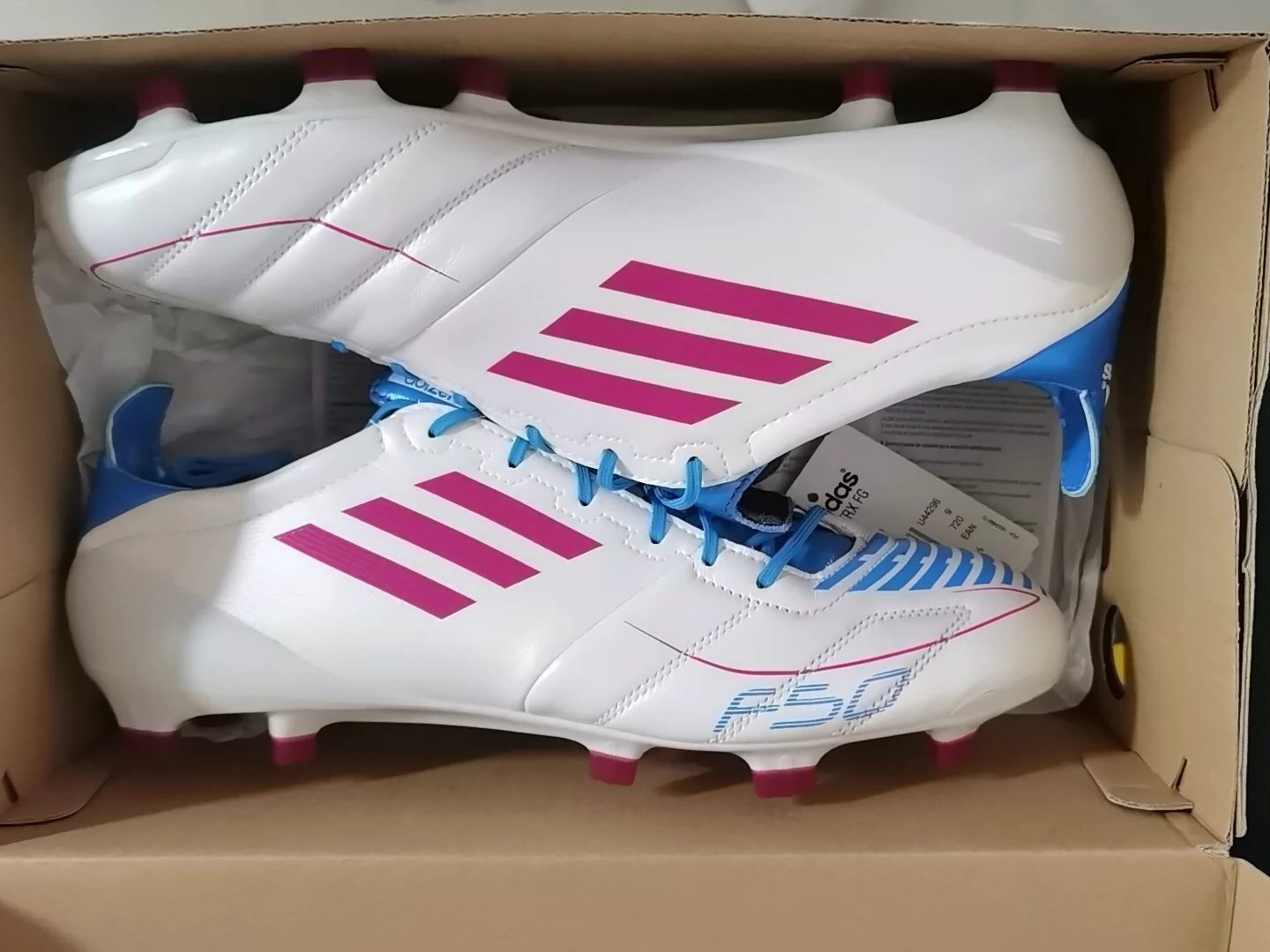 ADIDAS F50 ADIZERO LEATHER FG - WHITE/PINK/CYAN